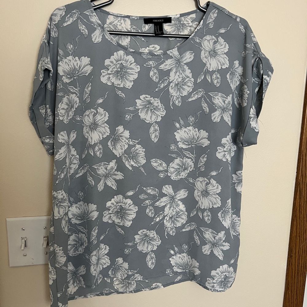Floral Blue and White Blouse